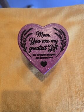 Heart-Shaped Mom Gift Trinket - Purple Glitter 3x2, Engraved and Painted